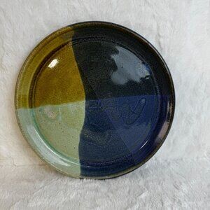 Vintage Stoneware Tri-Color Plate Handmade Plate Ceramic Artist Signed 87" 8.25"